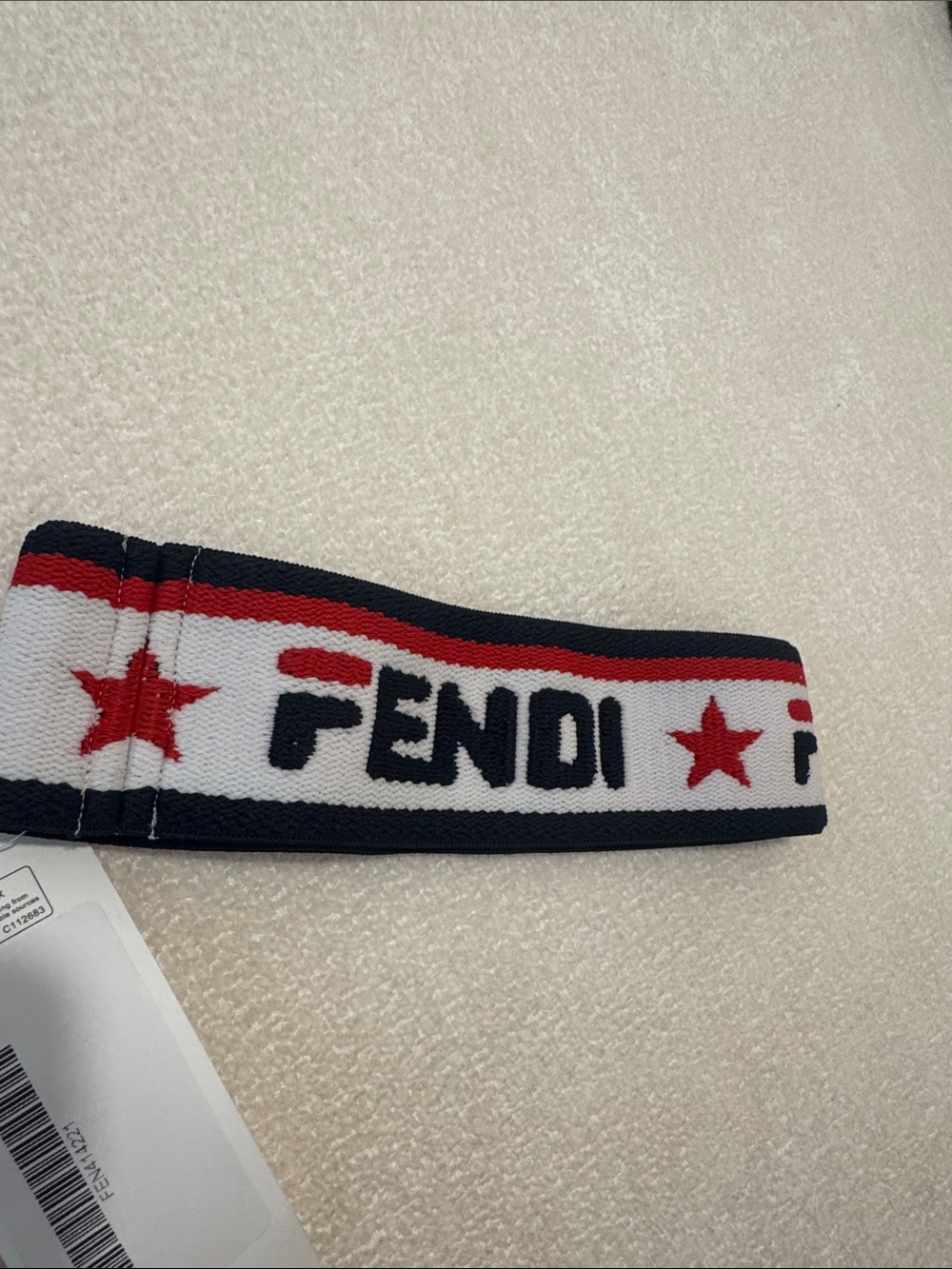 Fendi Kids Navy White and Red Logo Knit Headband